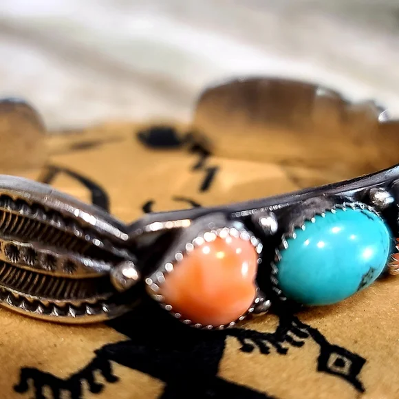 ??Sundance Catalog Robert Chee Turquoise and Coral Sterling 